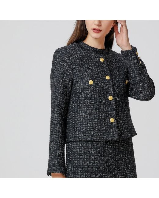 Smart and Joy Black Tweed Blazer With Patch Pockets