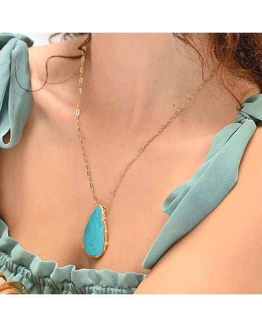 Rare Matters Jewelry Blue Organic Teardrop Necklace