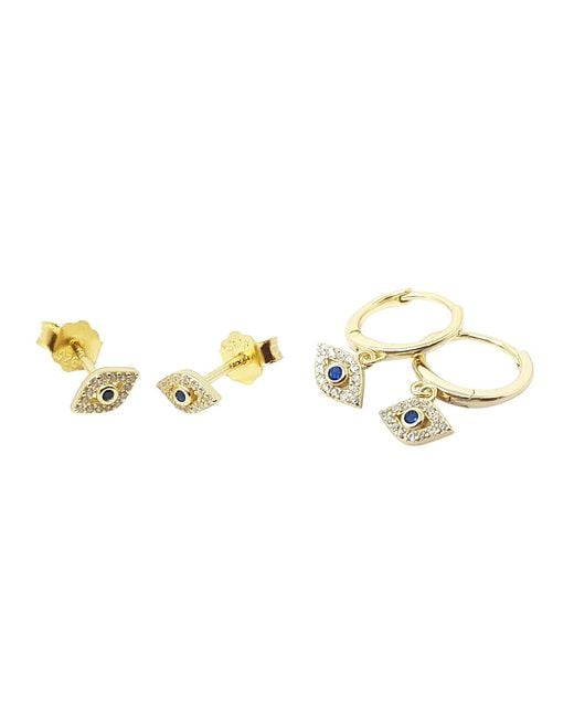 Harfi Metallic Minimalist Evil Eye Earrings Gift Set Plated Dainty Hoop & Stud Charm Earrings For Protection