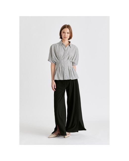 Paisie Gray Striped Shirt With Waist Pleats