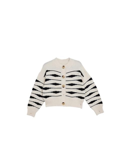 Saachi Metallic Zebra Buttoned Knit Cardigan