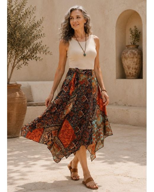 Lumina Eligma Brown Bohemian Midi Skirt