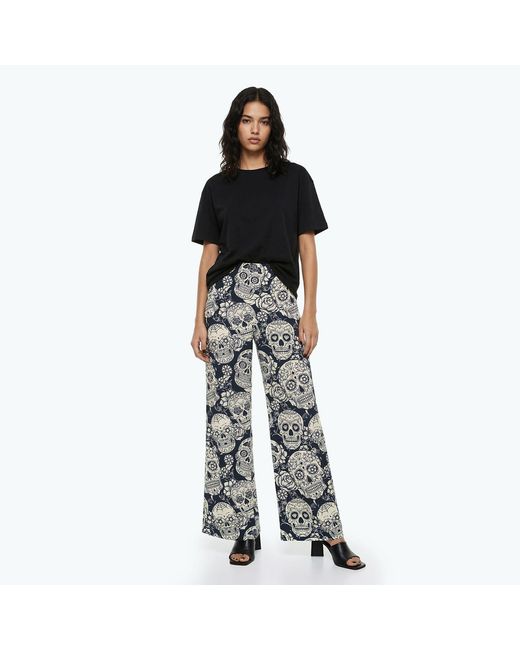 Aloha From Deer Blue Skull Flower Long Loose Pants