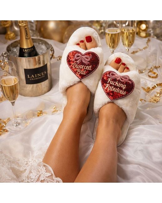 Laines London Red Neutrals Classic Laines Slippers With Divorced But Fucking Fabulous Brooches