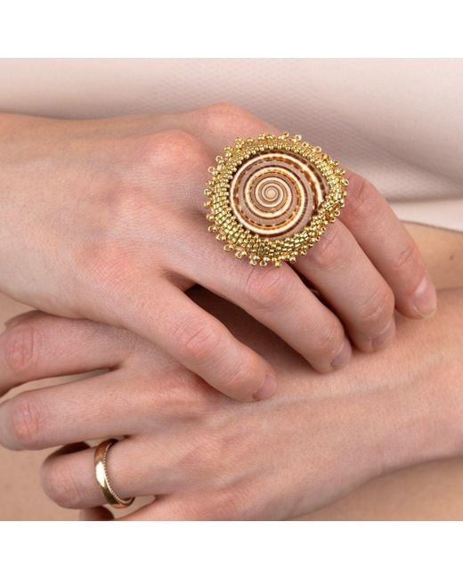 Oana Savu Metallic Sea Shells Glass Beads Unique Ring Summer Ocean Inspired