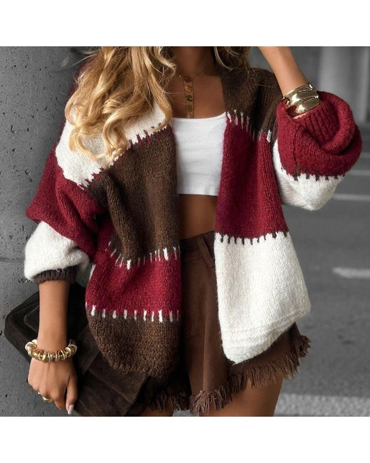 LAtelier London Red Patchwork Oversized Wool Cardigan