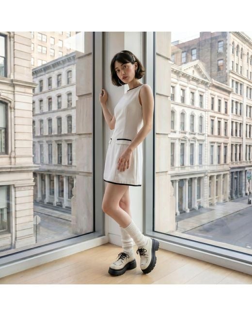 Modenaire White Shift Mini Dress Clean Tailored Form