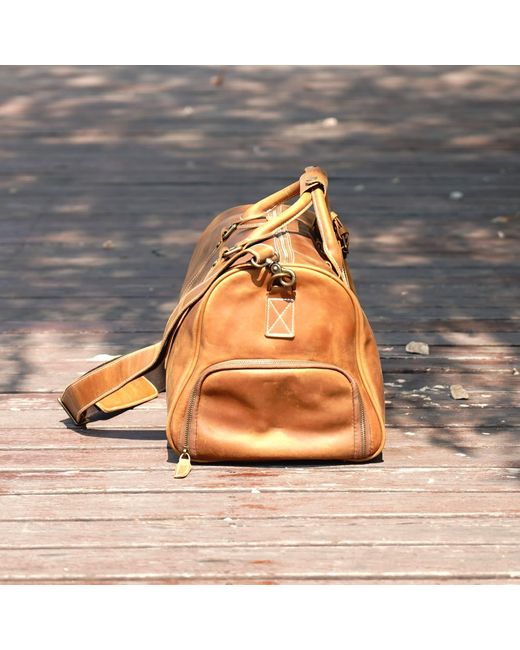 Touri Brown Leather Weekend Bag With Shoe Storage for men