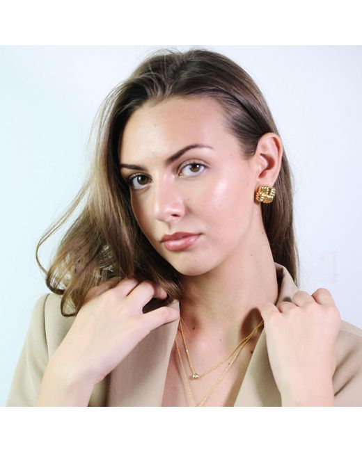 Miss Cecilia Metallic Square Woven Ear Studs