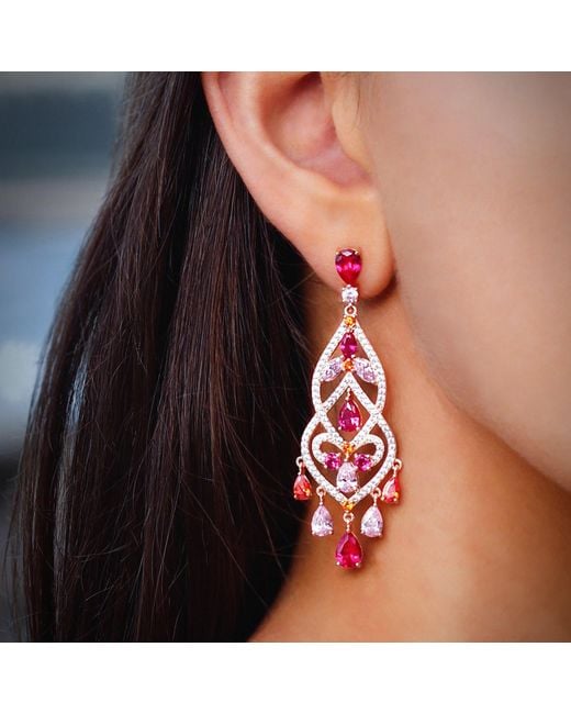 SALLY SKOUFIS White Chandelier Earrings With Made Ruby