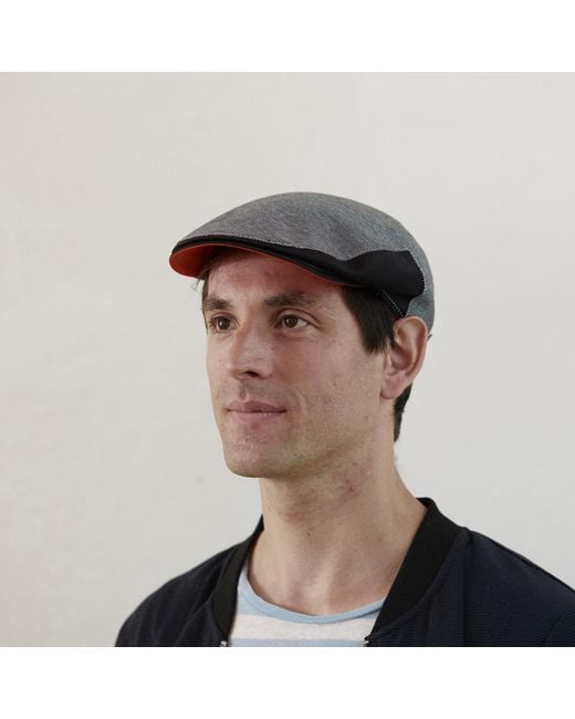 Dasmarca Hats Gray Dasmarca Brody Charcoal Cotton Summer Flat Cap With Bright Coloured Under Peak for men