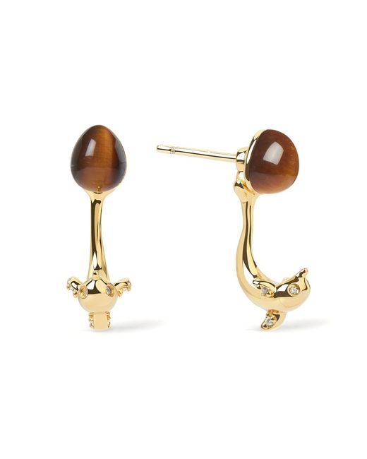 Freqnc Atelier Metallic Dolphin Earrings Tiger Eye Ear Jackets