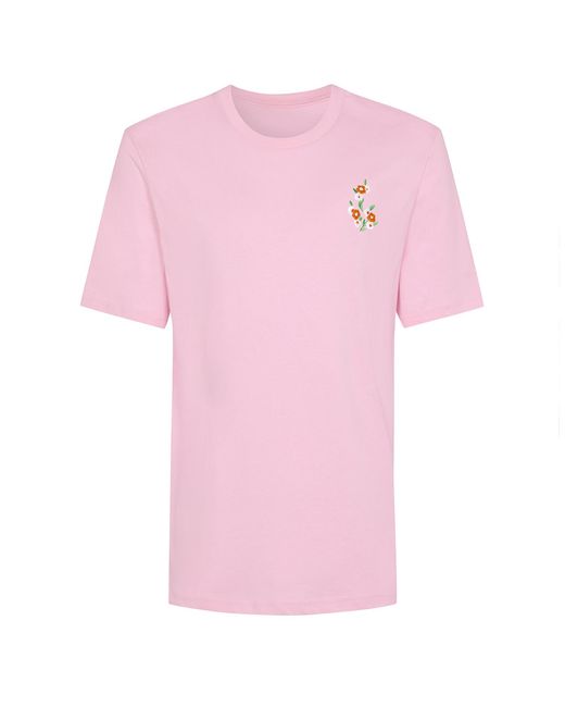 INGMARSON Pink Floral Embroidered Organic Cotton T-Shirt for men
