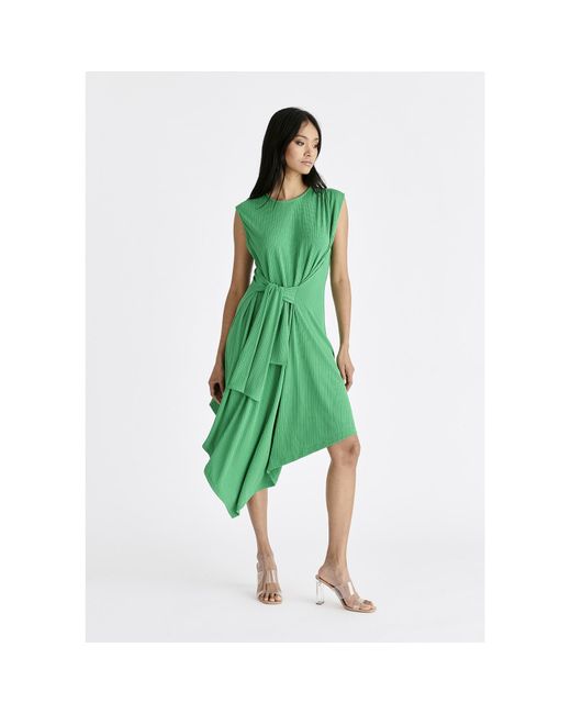 Paisie Green Ribbed Asymmetric Hem Dress In