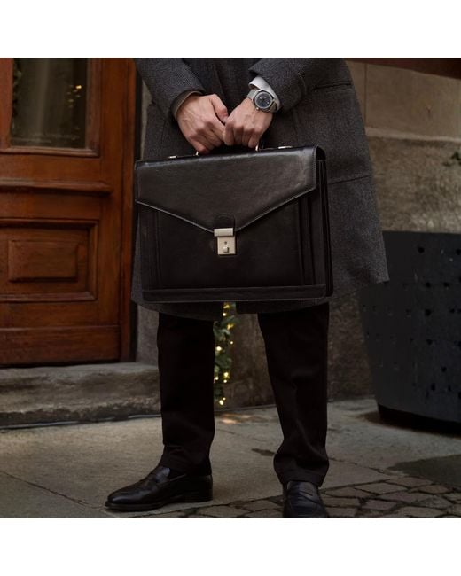 Time Resistance Black Classic Design Leather Briefcase for men