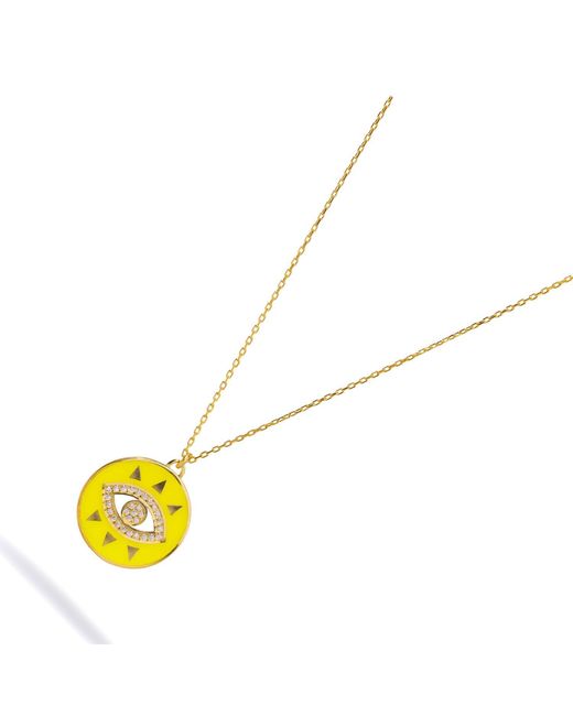Ebru Jewelry Yellow Cheerful Neon Evil Eye & Diamond Pendant Chain Necklace