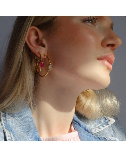 YAA YAA LONDON Pink Spring Life Hot Gemstone Hoop Earrings