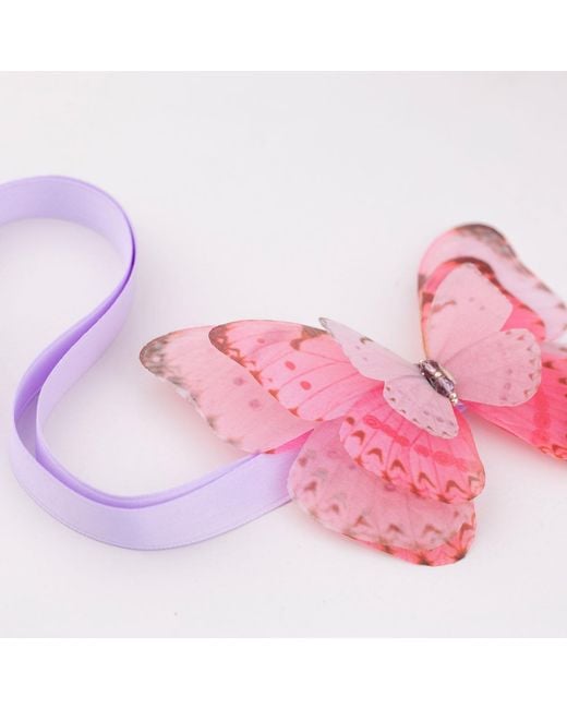 Oana Savu Pink Neck Tie Silk Ribbon Accessory Butterfly Fairy Wings