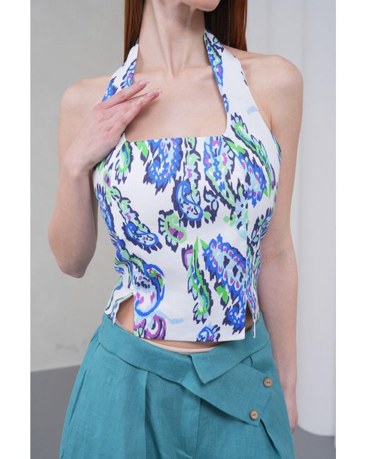 Lumina Eligma Blue The Halterline Linen Blouse