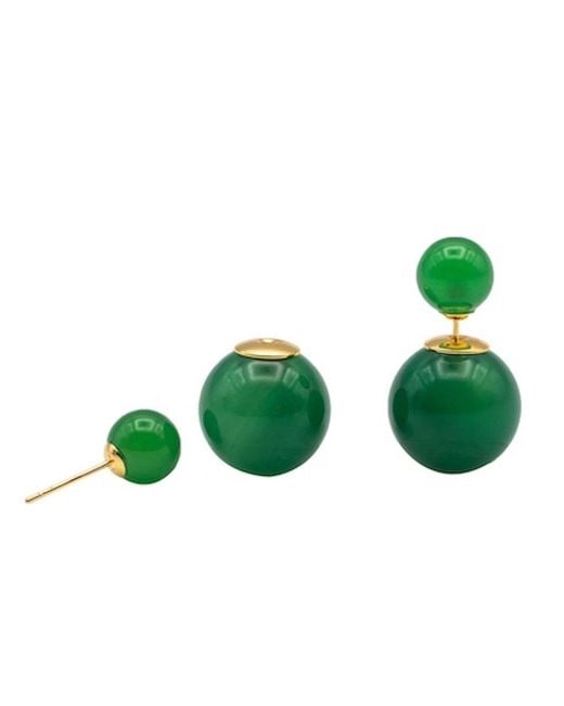 seree Green Orbit Duo Double Ended Jade- Chalcedony Stud Earrings
