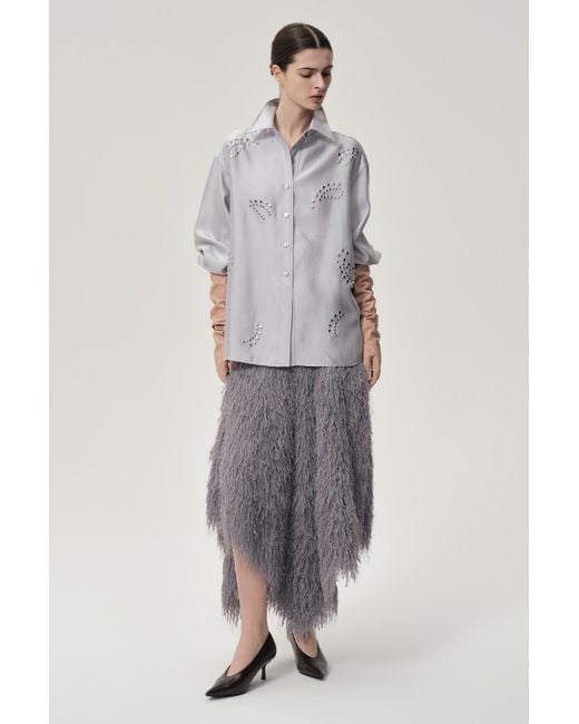 FRONT ROW SHOP Gray Stud-Embellished Shirt Pale