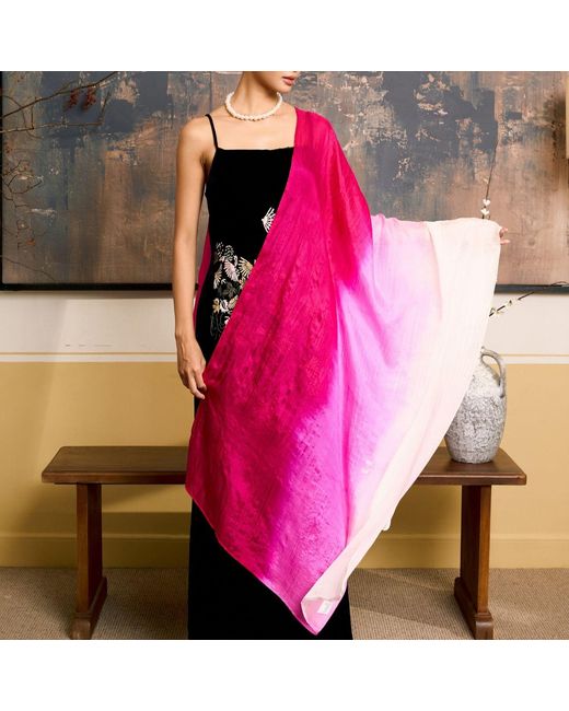 Silk and Bears Pink Hot Ombre Hand-Dyed Silk Scarf – Mulberry Silk Wrap