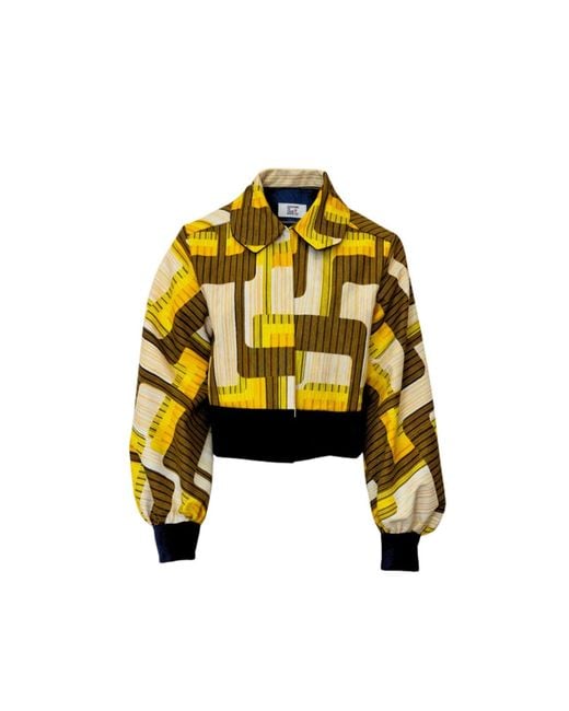 Couture to Your Door Yellow Geometric Seventies Denim Jacket