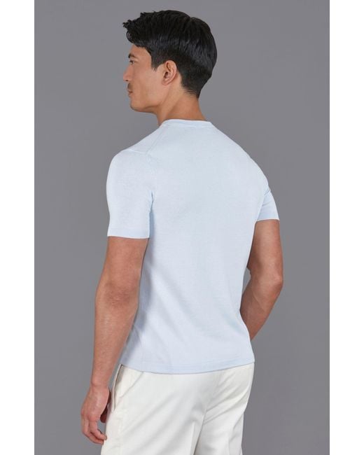 Paul James Knitwear Blue Ultra Fine Cotton Eduardo Knitted Pocket T-Shirt for men