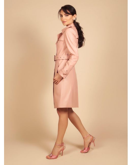 Santinni Pink 'Belle Du Jour' 100% Leather Trench Coat