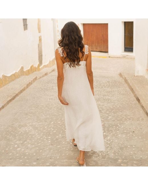 NUAJE NUAJE White Aura Lace Trim Ramie Dress