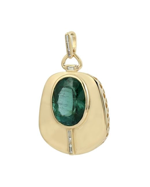 Artisan Metallic 18k Gold With Oval Tourmaline & Baguette Diamond Pendant