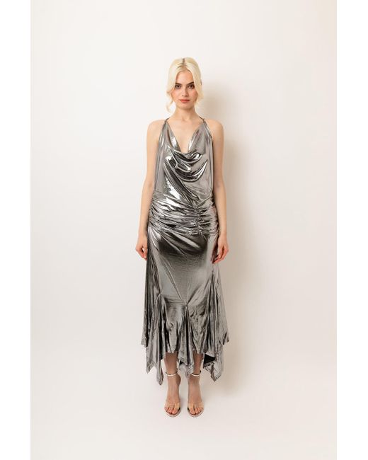 Amy Lynn White Alaska Silver Metallic Maxi Dress