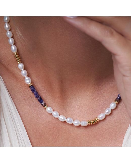 Pearls of the Orient Online Metallic Nova Oval Cultured Freshwater Pearl Necklace With Jasper & Beads