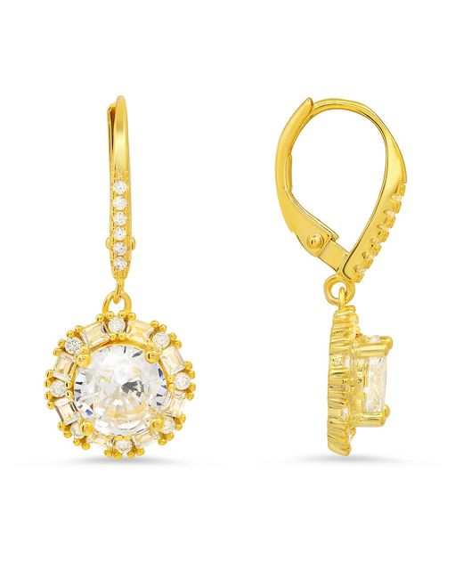 Kylie Harper Metallic Dangling Round Cut Halo Diamond Cz Leverback Earrings