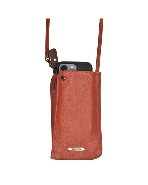 Owen Barry Red Leather Phone Crossbody Bag Burnt Toni
