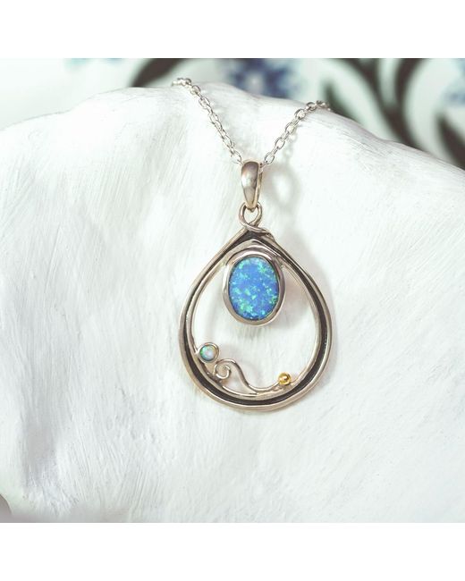 Isla Silver Blue Handmade Fire Opal Necklace