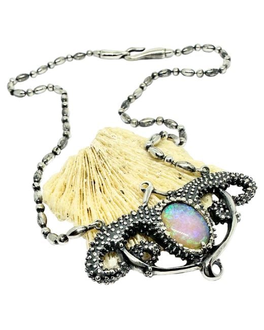 Tg-Jewellery by Tamara Gervasio Multicolor Sea Urchin Necklace With Fire Opal Cabochon