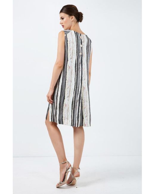 Conquista Gray Striped Straight Dress With Belt