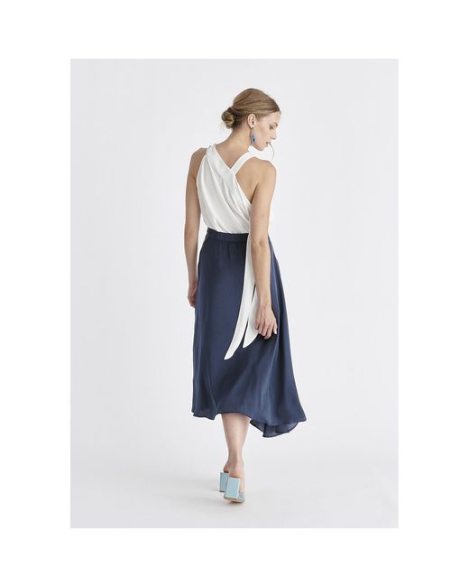 Paisie Blue Asymmetric Hem Skirt