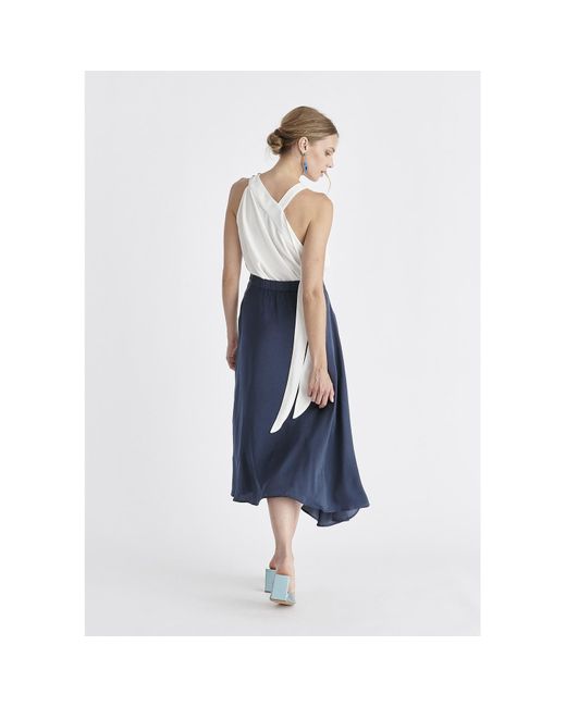 Paisie Blue Asymmetric Hem Skirt In Navy