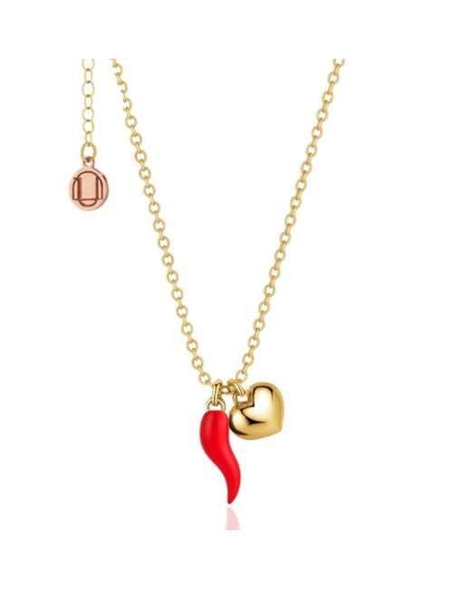 Unaloe Metallic And Enamel Cornicello Necklace With Heart Charm – Italian Handmade Good Luck Symbol