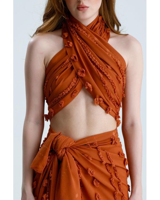 Lilamie Brown Capri Crossed Wrapped Summer Bustier Top-Brick