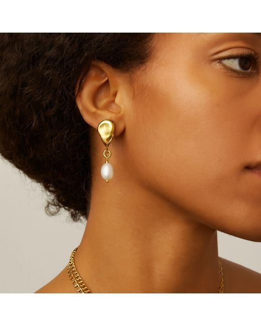 My Little Nature Metallic Plated Irregular Shape Earrings With Freshwater Pearls – Dangle Drop Statement Jewellery For Her