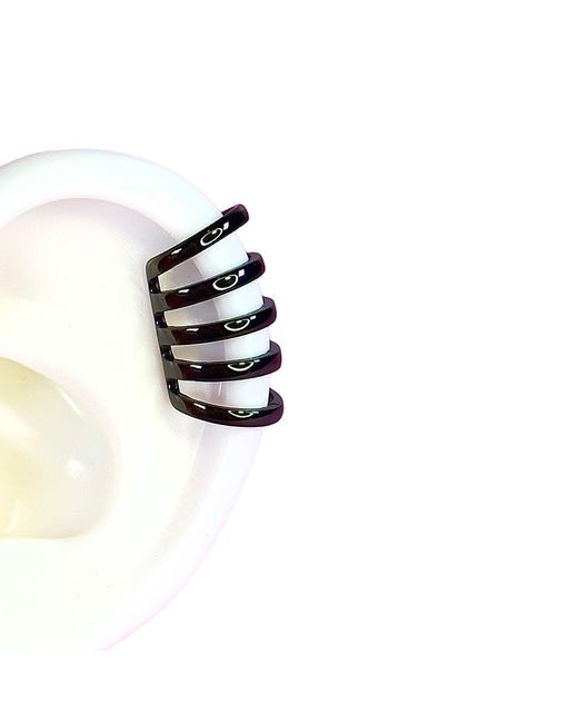 Jagged Halo Jewelry Black Cage Ear Cuff Rhodium