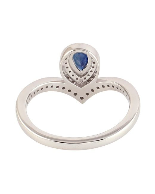 Artisan Solid White Gold Blue Sapphire Diamond Designer Ring Handmade Jewelry