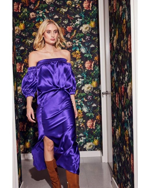 Lindsay Nicholas New York Purple Off The Shoulder Top