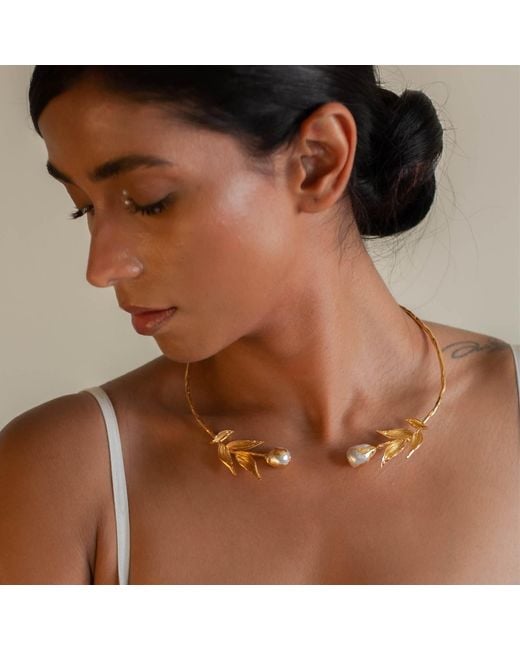 Dhwani Bansal Metallic Reva Choker With Baroque Pearls