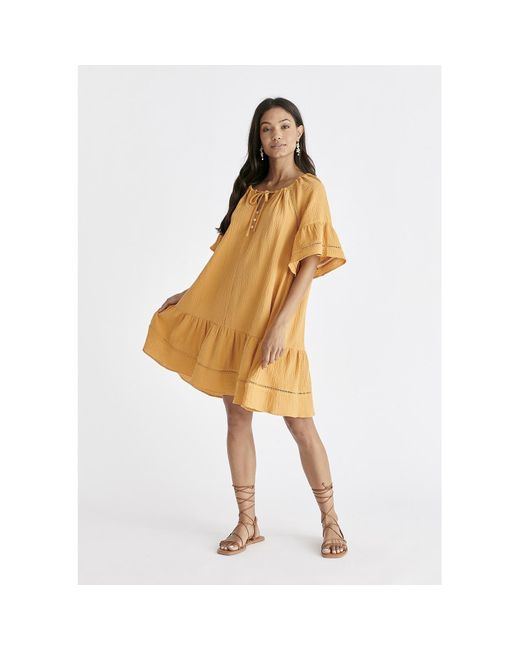 Paisie Metallic Cheesecloth Swing Dress In Marigold