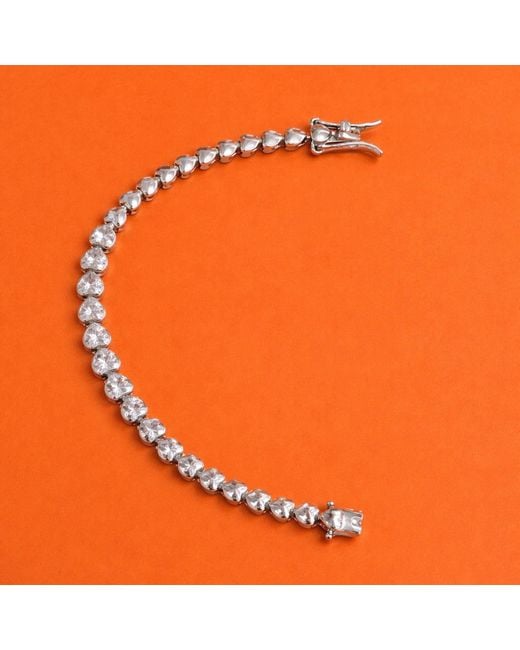 Pearl Code Metallic Celine Big Heart Tennis Bracelet With Cubic Zirconia