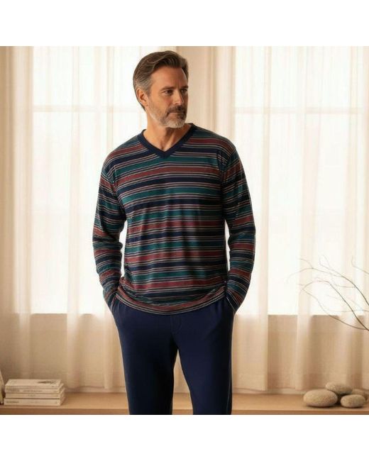 Zd - Zero Defects Blue Long Modal Pyjamas Rugby for men
